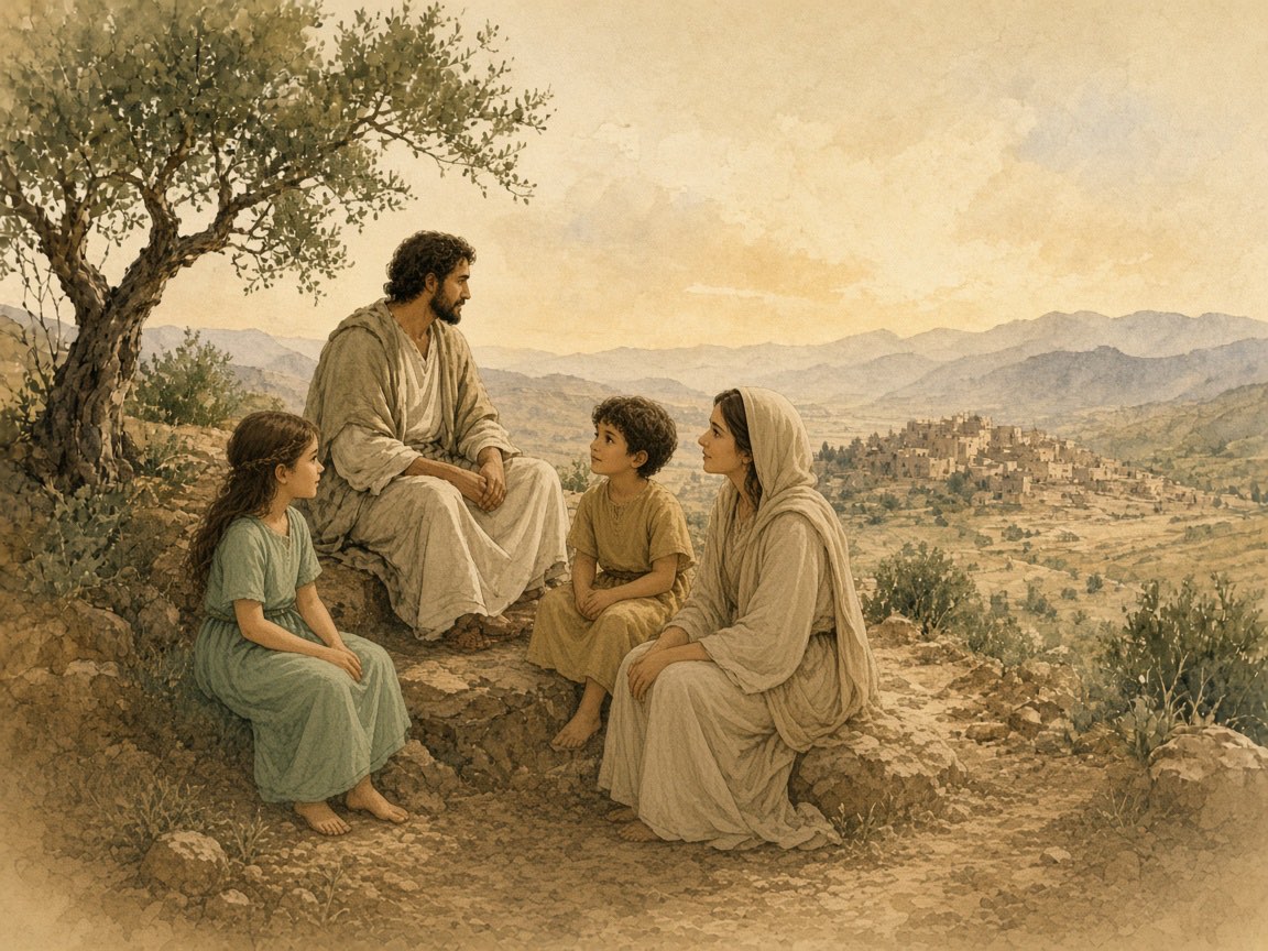 A teacher tells a story to children and a woman under a tree.